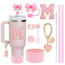 Axyaa 10-Piece Cup Accessories Set with Straws, Brush, Flower Charm, & Spill-Proof Stopper