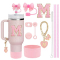 Axyaa Stanley Cup Accessories Set with Straw, Brush, Flower Charm, Stopper, and Boot.