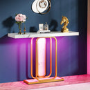 Axyaa Gold White Console Table with LED Lights and Faux Marble Veneer