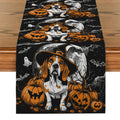 Axyaa Halloween Dog Bat Wizard Hat Table Runner for Kitchen Dining Party Decor