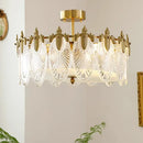 Axyaa Retro Leaf Glass Ceiling Chandelier - Luxurious Full Copper Light for Bedroom, Living Room, Dining Room