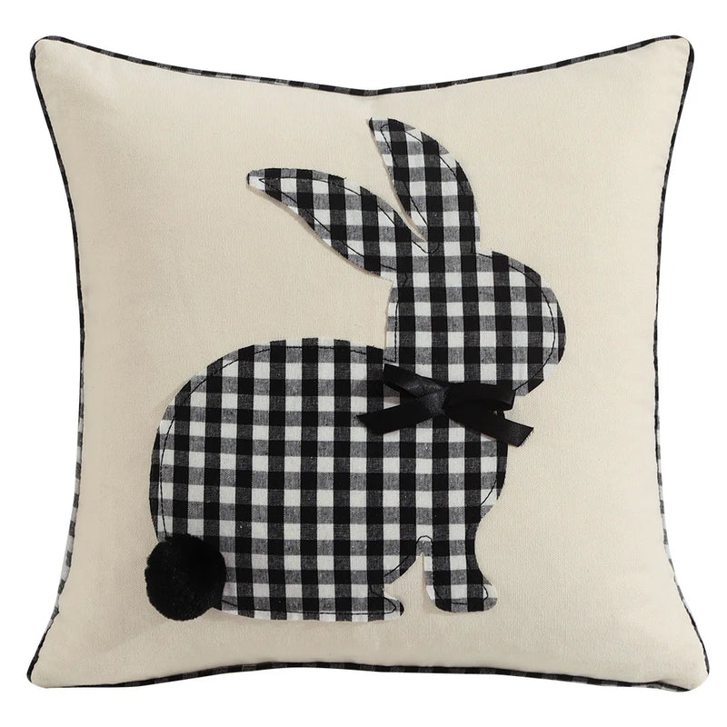 Axyaa Pink Floral White Floral Bunny Embroidered Cushion Cover