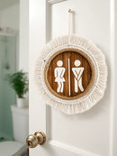 Axyaa Macrame Toilet Sign Wall Decor, Men & Women Bathroom Symbol Plaque