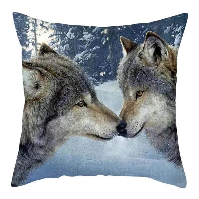 Wild Wolf Print Pillow Cases by Axyaa: Animal Cushion Cover for Home Sofa Decor