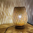 Axyaa Bamboo Woven Table Lamp on Natural Wooden Base - Bedroom Bedside Night Light