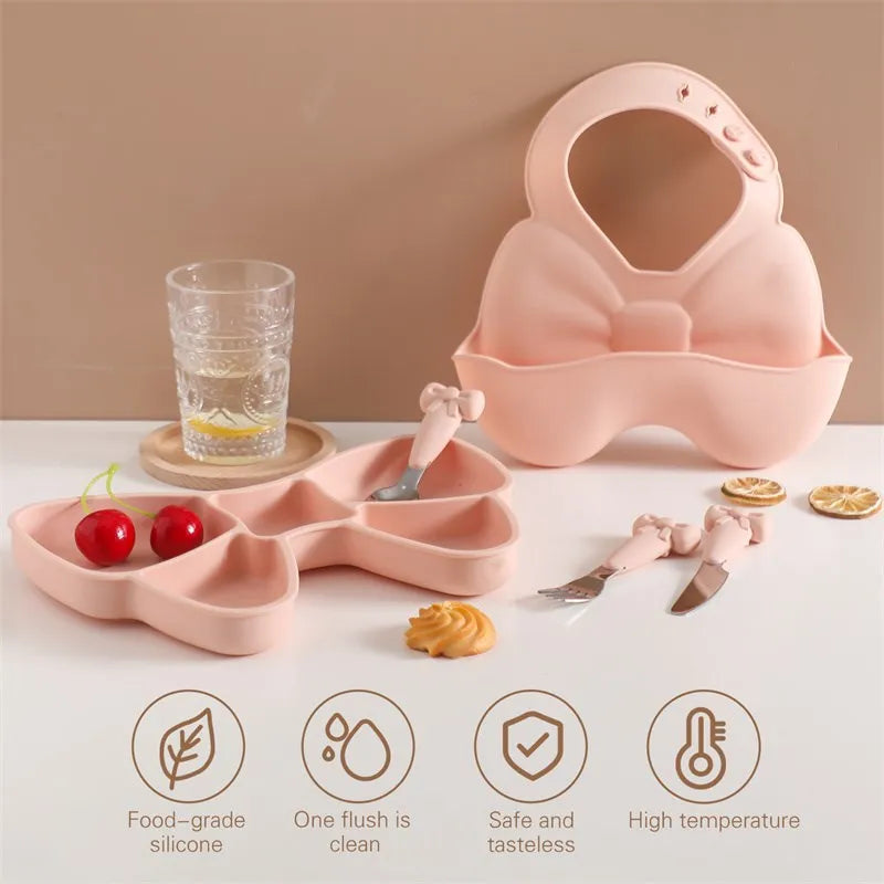 Axya Kids Silicone Bib and Stainless Steel Tableware Set