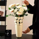 Axyaa Light Luxury Ceramic White Relief Flower Vase with Dried Flowers