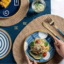 Axyaa Jute Braided Placemat and Coaster Set: Handmade Oval Table Mat Grass Weave