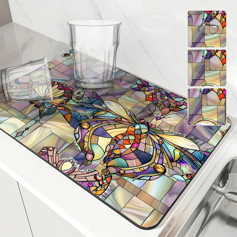 Axyaa Geometric Color Kitchen Mat: Absorbent, Antiskid, Quick Dry Tableware Pad