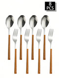 Axyaa 12-Piece Stainless Steel Cutlery Set with Imitation Wood Handle