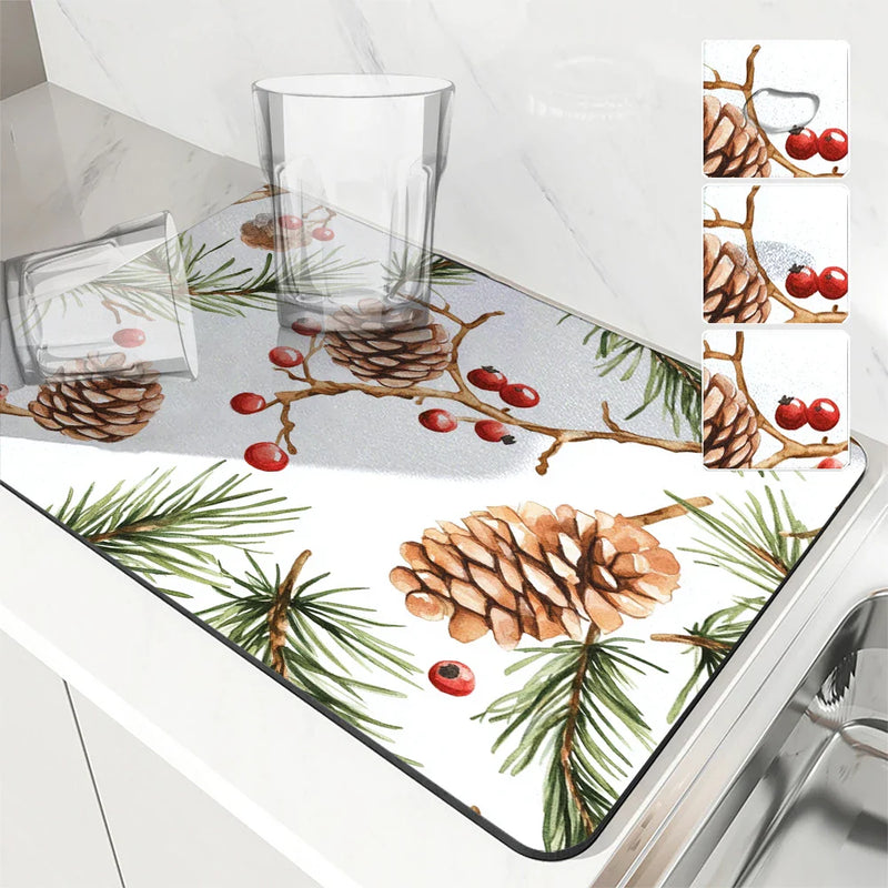 Axyaa Christmas Pine Kitchen Drying Mat