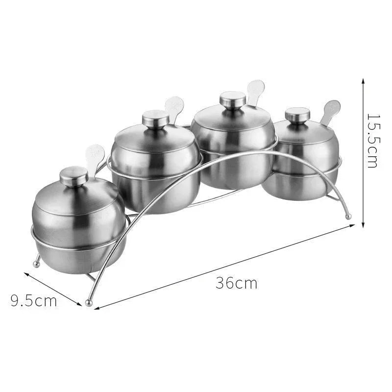 Axyaa Steel Seasoning Jars Set : Spice Container Condiment Bowls Sugar Salt Bowl