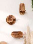 Axyaa Oval Wooden Floating Wall Shelf Rustic Bohemian Room Decor