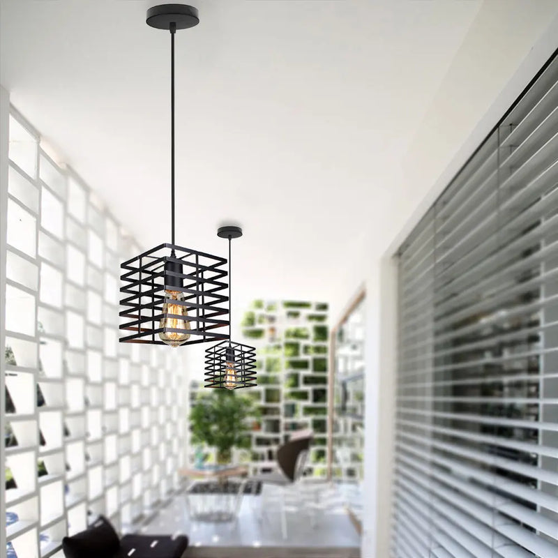 Nordic Black Metal Cage Pendant Light by Axyaa - Retro Loft Kitchen Hanging Lamp