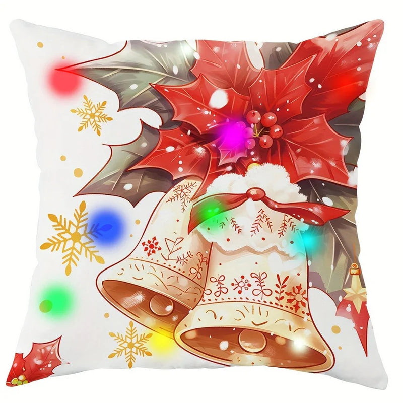 Axyaa LED Light Luminous Christmas Pillowcase, Santa Snowman Bell Design, 45x45cm