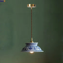 Axyaa Ceramic Japanese LED Pendant Light with Blue Pattern, 2m Wire