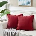 Axyaa Velvet Pillow Covers with Pom-poms - Orange Fall Decor for Sofa