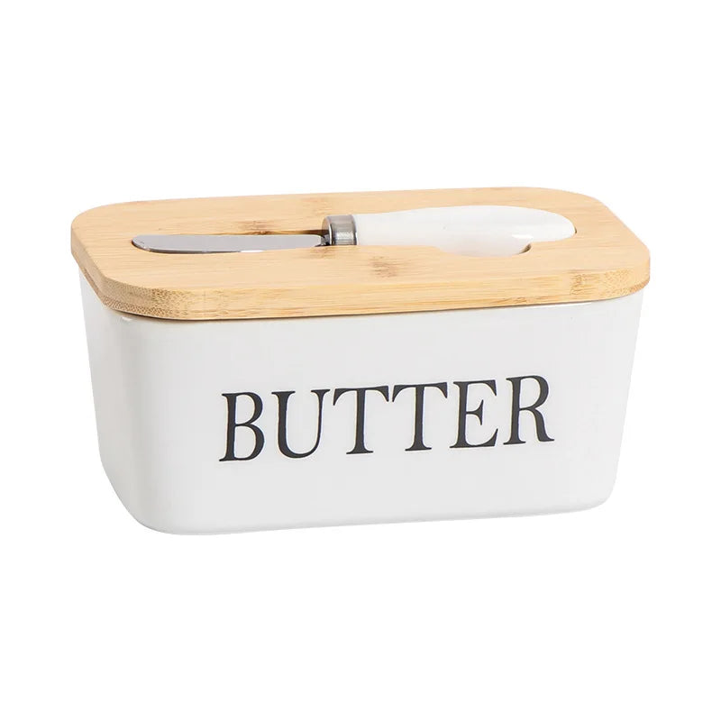 Axyaa Ceramic Butter Box with Knife - Rectangular Sealed Cheese Container
