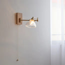 Axyaa Clear Glass Copper LED Wall Lights with Pull Chain Switch for Bedroom and Living Room