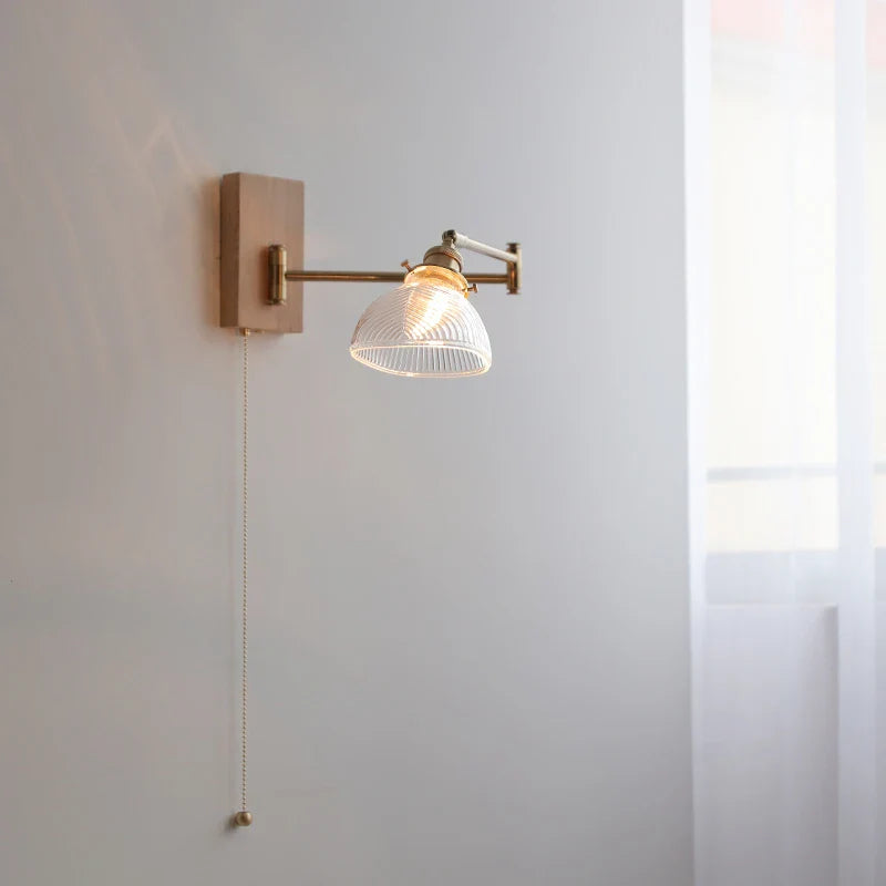 Axyaa Clear Glass Copper LED Wall Lights with Pull Chain Switch for Bedroom and Living Room