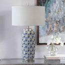 Axyaa Prismatic Blue Ceramic Table Lamp for Creative Living Room Lighting