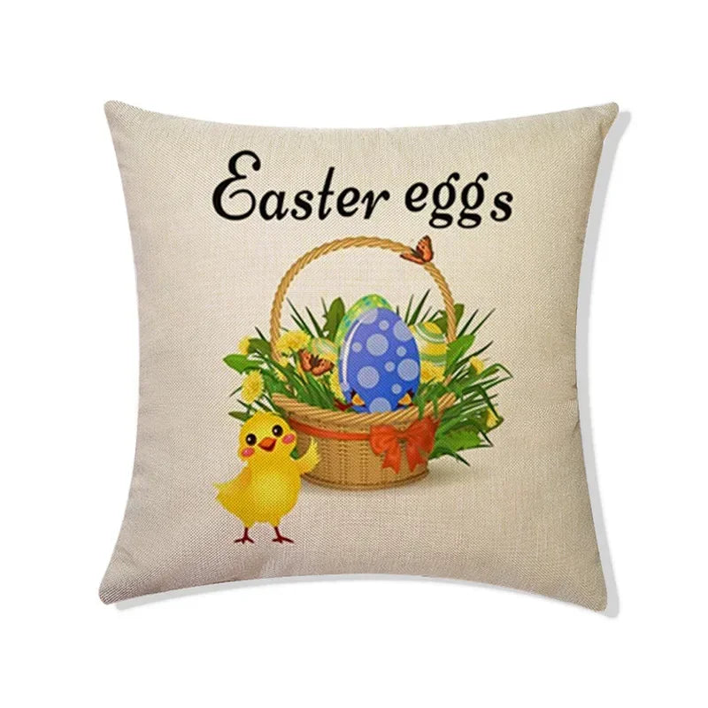 Easter Rabbit Eggs Design Linen Pillowcase - Axyaa Brings Spring Joy
