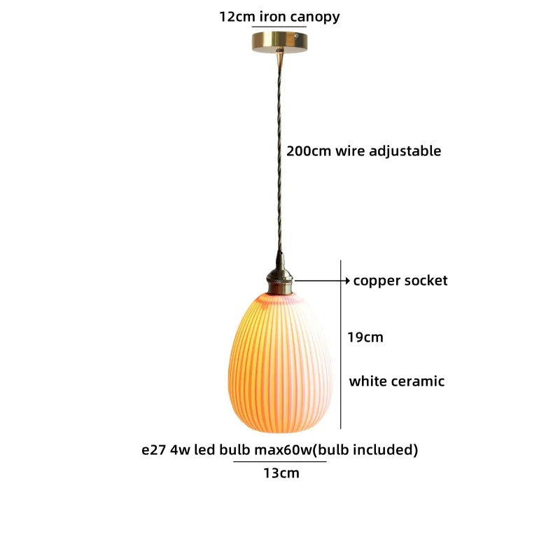 Axyaa Ceramic Shade LED Pendant Light - Japanese Style Bedroom Loft Fixture