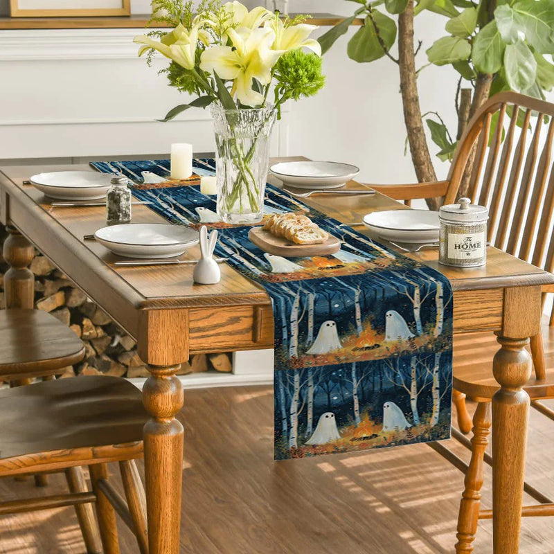 Axyaa Cute Ghost Table Runner for Halloween Decor