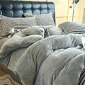 Axyaa Flannel Plush Bedding Set: Duvet Cover, Stripe Sheet, Pillowcase - Winter Home Bedlinen