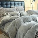 Axyaa Flannel Plush Bedding Set: Duvet Cover, Stripe Sheet, Pillowcase - Winter Home Bedlinen