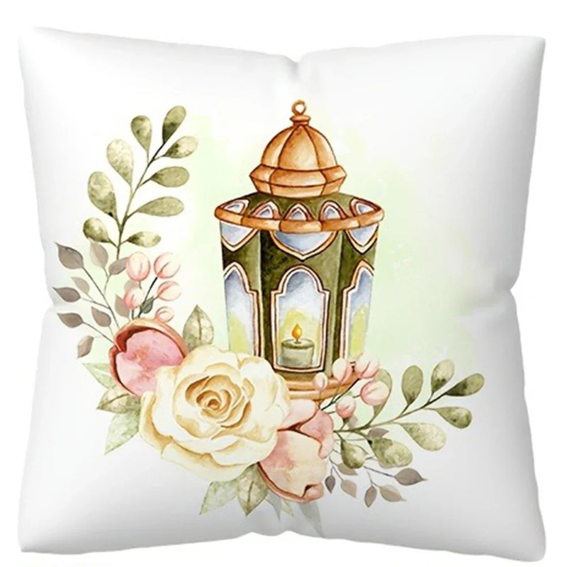 Ramadan Mubarak Pillowcase by Axyaa: Fasting Lamp & Crescent Moon Design
