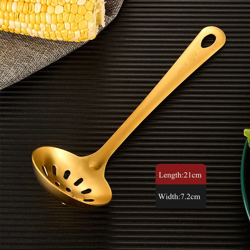 Axyaa Stainless Steel Kitchen Utensil Set - Hanging Dinner Colander Frying Spatula