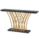 Axyaa Modern Gold Console Table with Grid Metal Base - 59 inch