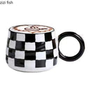 Axya Chessboard Grid Ceramic Mug - Stripe Design Large Handle Coffee Cup