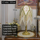 Axyaa Tassel French Floor Lamp Retro Green Patterned Fabric Lampshade Princess Bedroom