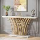 Golden Grid Metal Base Console Table by Axyaa - 59 inch Modern Entryway Furniture