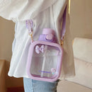 Axyaa Kawaii Flat Water Bottle with Straw Strap - 700ml Portable BPA-Free Drink Bottle