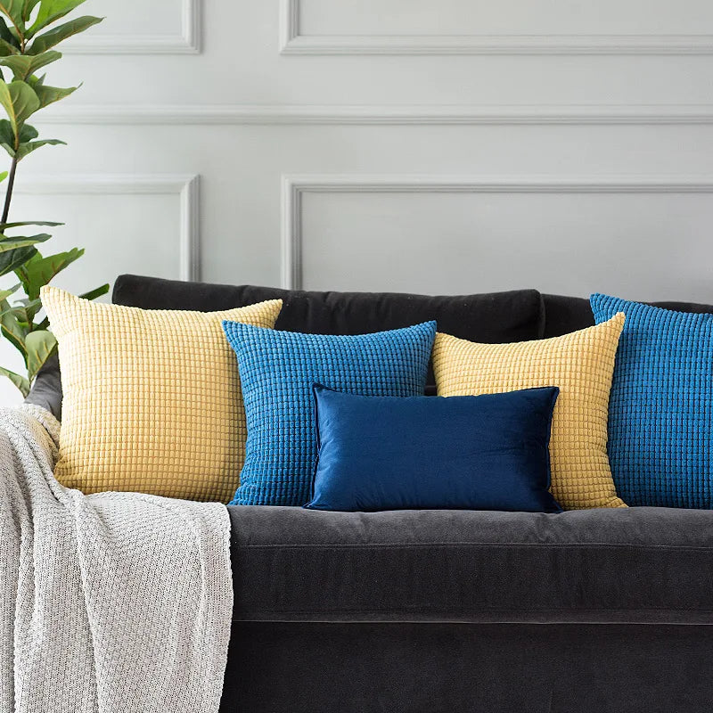Blue Corduroy Cushion Cover 30x30cm - Axyaa Home Decor Pillowcase