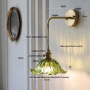 Axyaa Green Flower Glass Wall Sconce with Adjustable LED Wire, Pull Chain for Bedroom, Bathroom