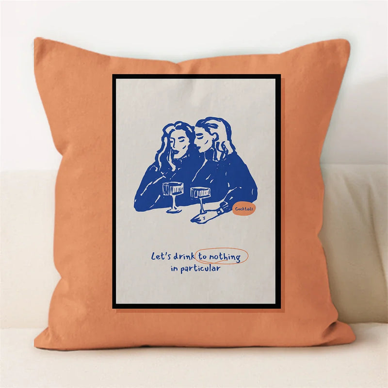 Axyaa Line Art Coffee Cushion Cover for Home & Car Decor