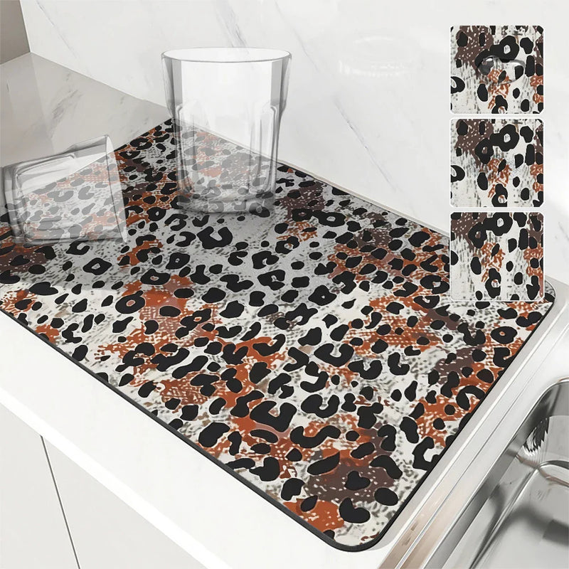 Axyaa Leopard Print Dish Drying Mat