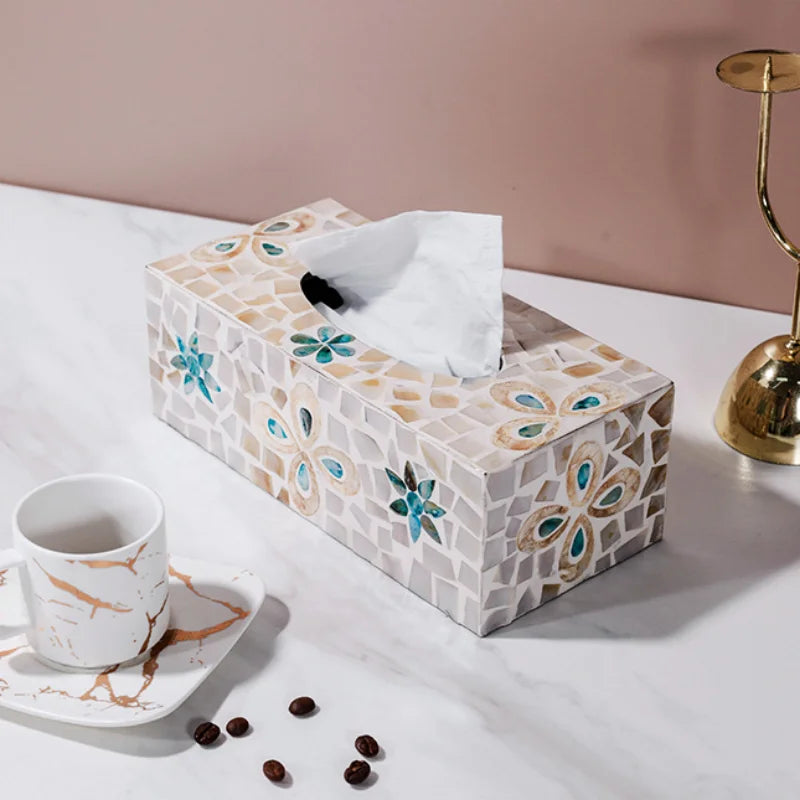 Axya Mother-of-Pearl Tissue Box: Handmade Nordic Colorful Shell Paper Storage for Home