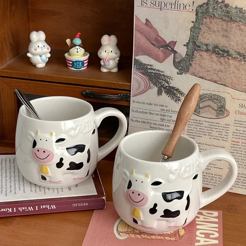 Axyaa 3D Animal Ceramic Mug - Cute Cow Design for Coffee Tea Juice Milk