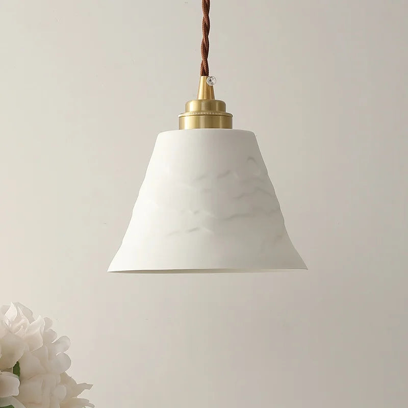 Axyaa White Ceramic LED Pendant Light Fixture with Copper Nordic Design