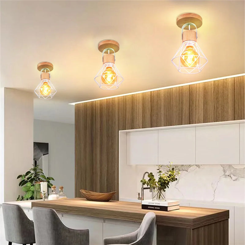 Axyaa Wood Iron Cage Wall Lamp Industrial Retro Sconce for Bedroom Aisle