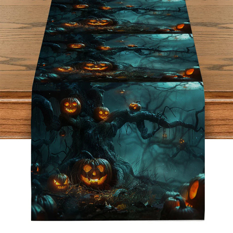 Axyaa Halloween Pumpkin Forest Moon Table Runner