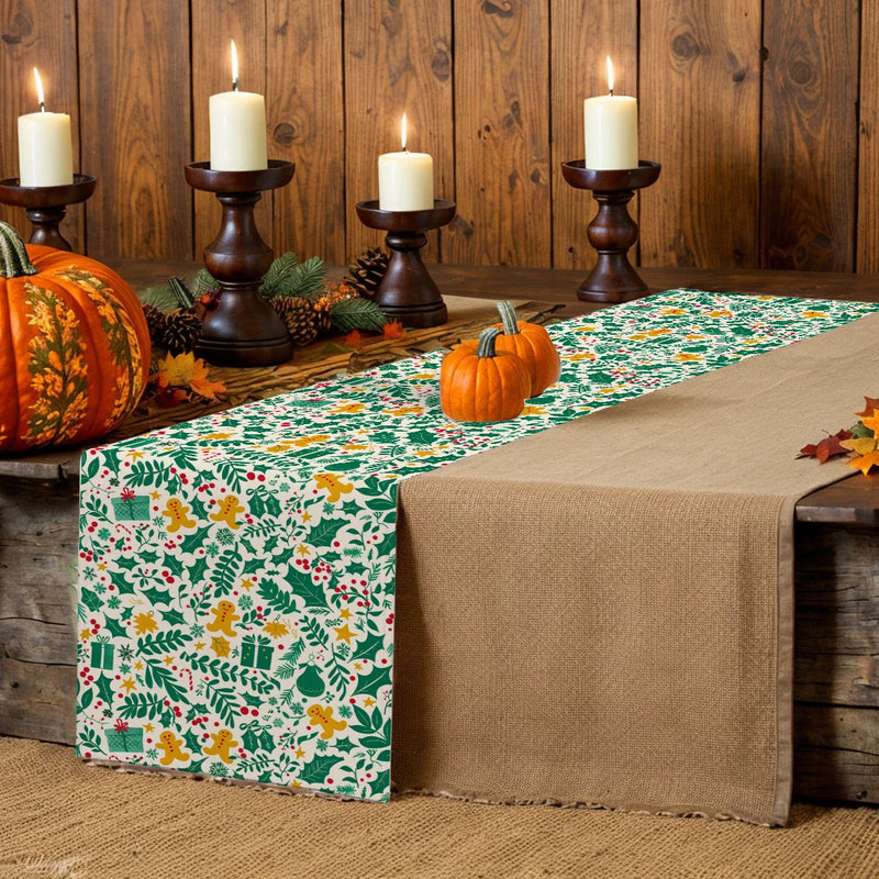 Axyaa Christmas Cartoon Table Runner for Festive Kitchen Decor