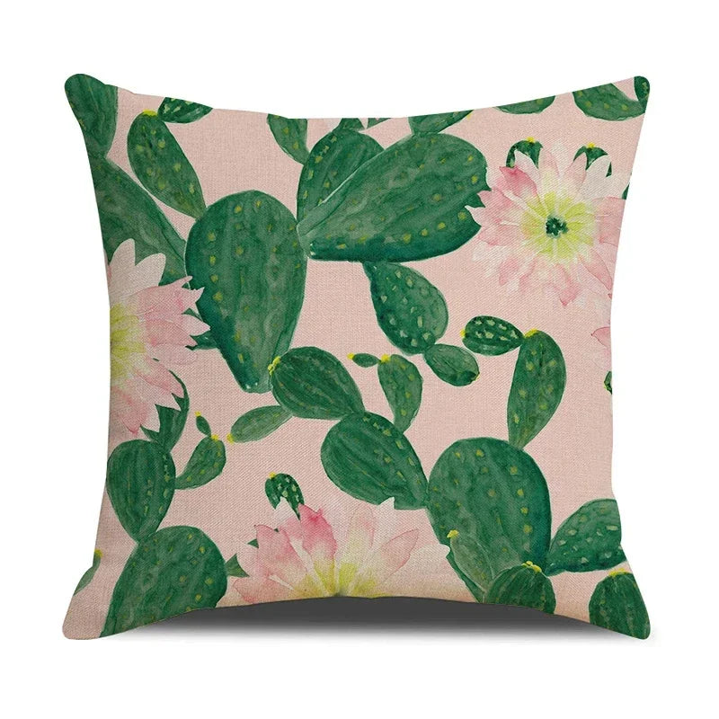 Axyaa Cactus Series Green Plant Printed 45*45cm Cushion Cover - Simple Style Square Pillowcase
