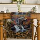 Axyaa Wooden Forest Table Runner: Autumn Scenery River Building Kitchen Dining Decoration