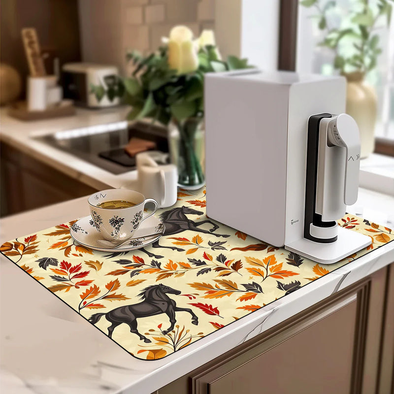 Axyaa Watercolor Flower Branches Maple Drying Mat for Kitchen Counter Drain Mats